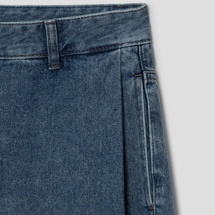 KUHO Tuck Detail Wide Fit Denim Pants – Blue