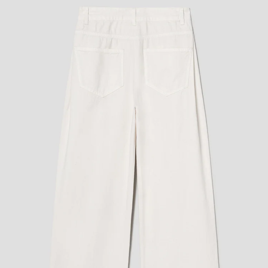 KUHO Tuck Detail Wide Fit Denim Pants - Ivory