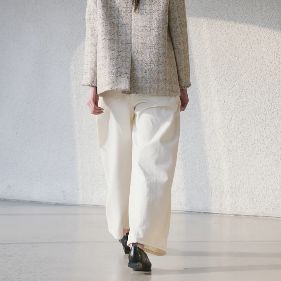 KUHO Tuck Detail Wide Fit Denim Pants - Ivory