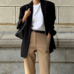 KUHO [Summer Icon Slacks] Linen Blend Baggy 201 Pants - Yellowish Brown