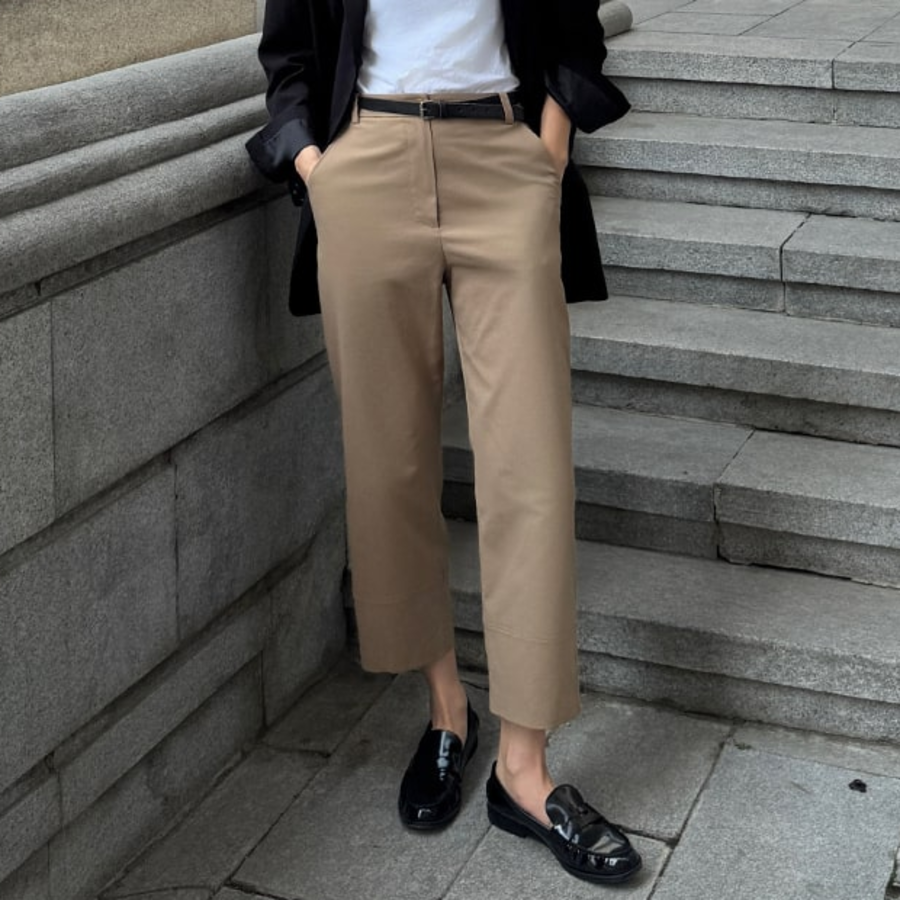 KUHO [Summer Icon Slacks] Linen Blend Baggy 201 Pants - Yellowish Brown