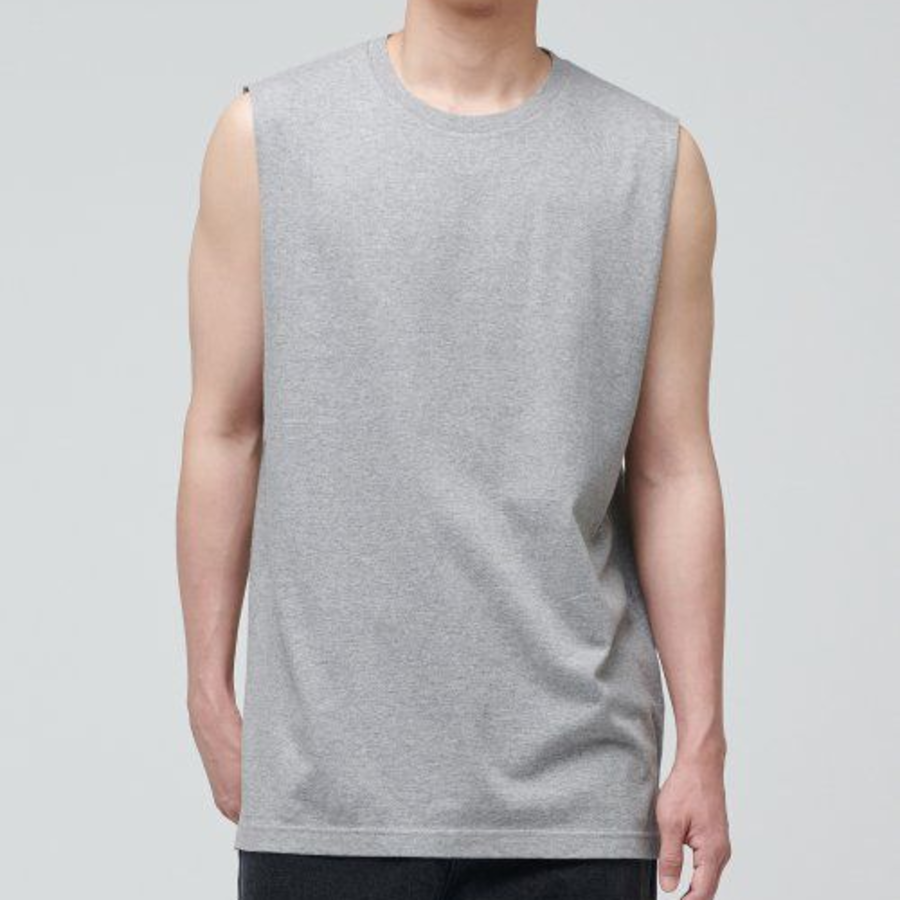 Layered Sleeveless Tank — Regular Length — Medium Gray