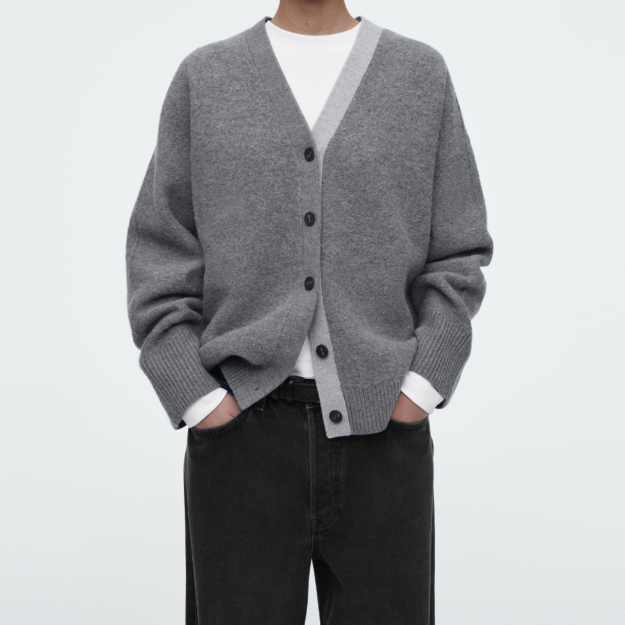 COS – Color Block Wool V-Neck Cardigan