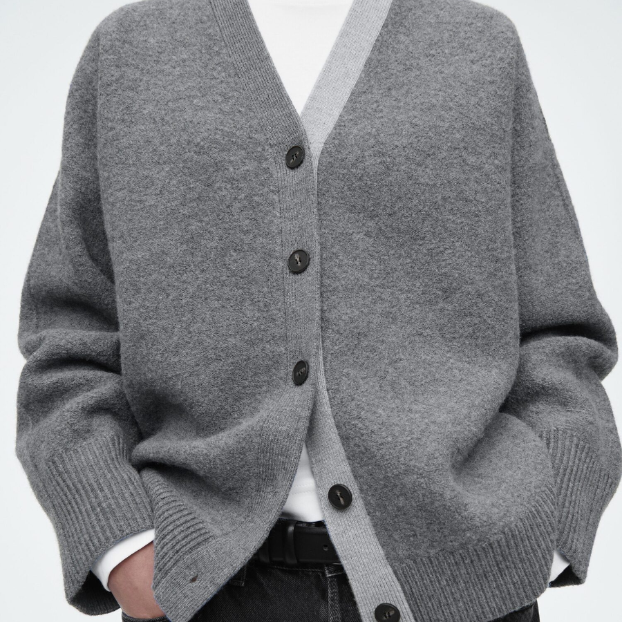 COS – Color Block Wool V-Neck Cardigan