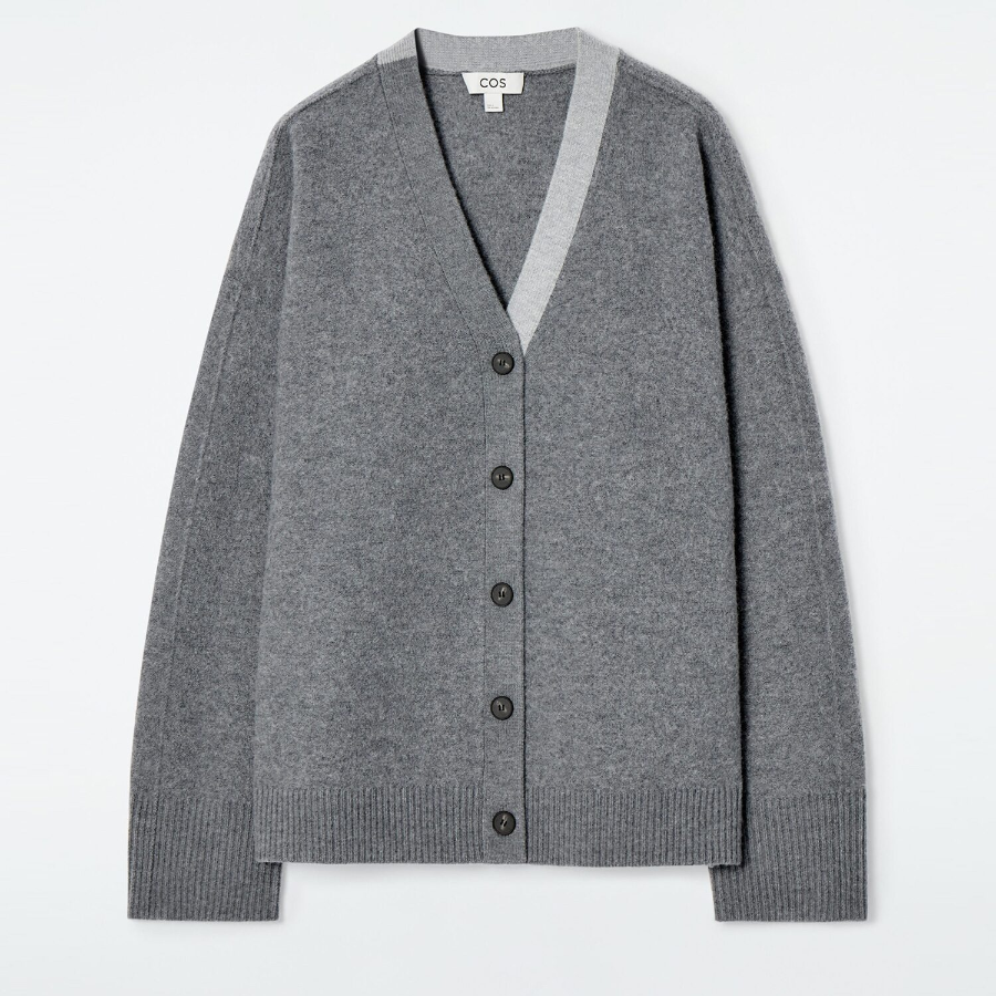 COS – Color Block Wool V-Neck Cardigan