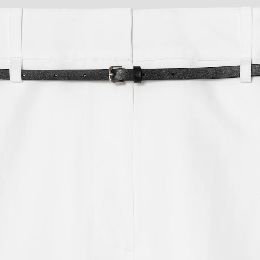 KUHO [Summer Icon Slacks] Belted Bermuda Pants - Ivory