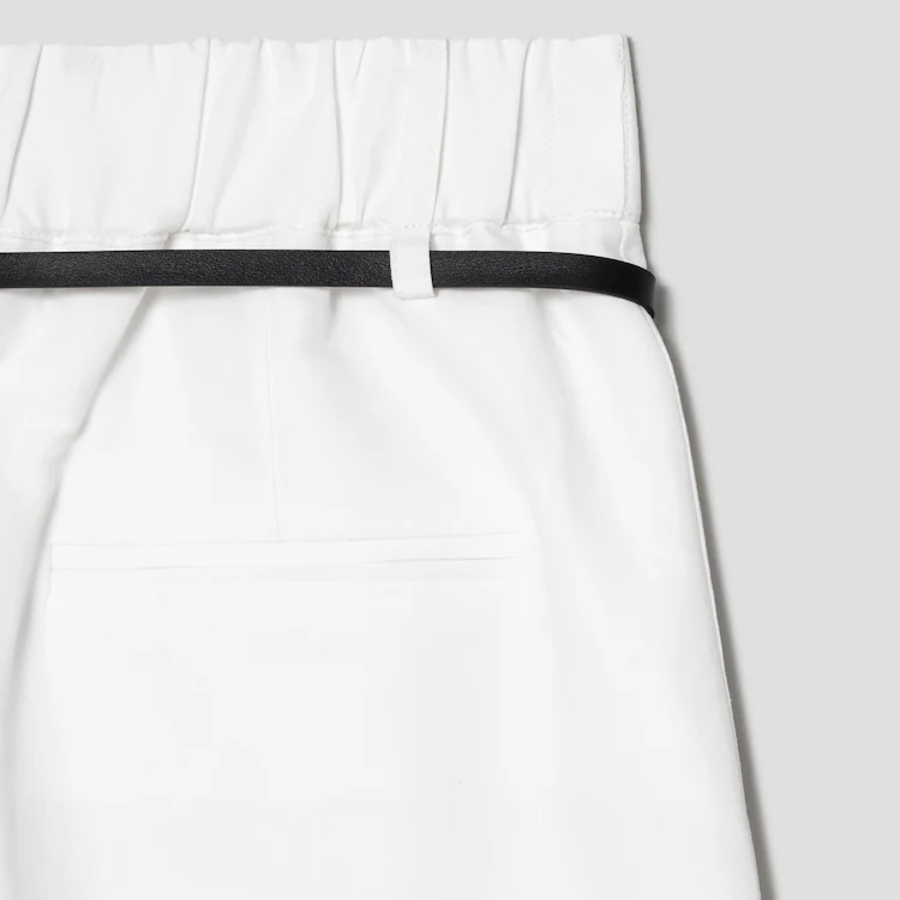 KUHO [Summer Icon Slacks] Belted Bermuda Pants - Ivory