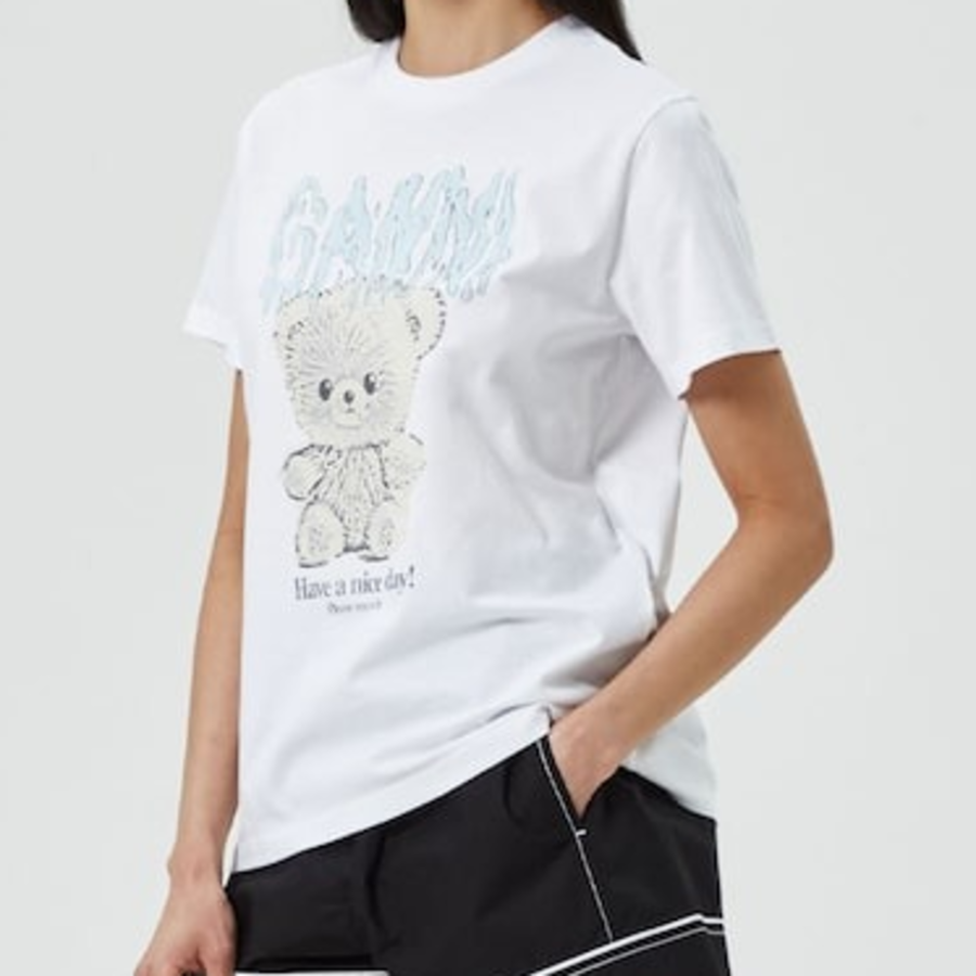 GANNI [EXCLUSIVE] Basic Jersey Teddy Relaxed T-shirt - Bright White