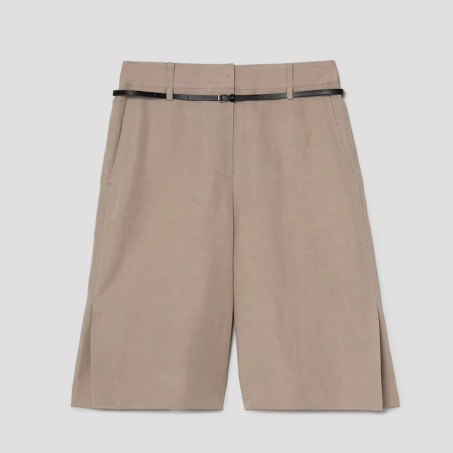 KUHO [Summer Icon Slacks] Belted Bermuda Pants - Beige