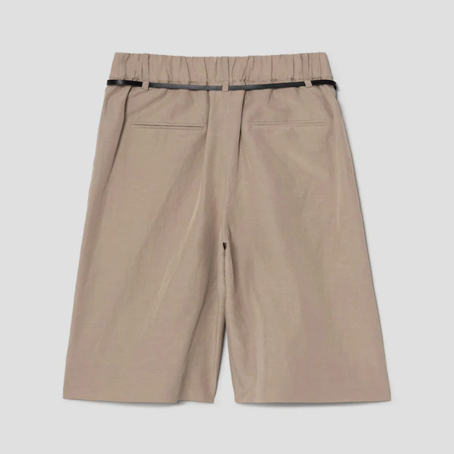 KUHO [Summer Icon Slacks] Belted Bermuda Pants - Beige