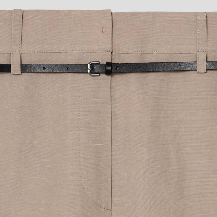 KUHO [Summer Icon Slacks] Belted Bermuda Pants - Beige