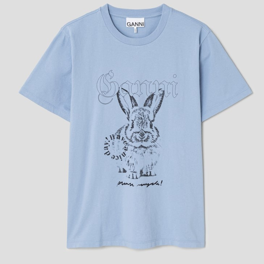 GANNI Re-cut Basic Cotton Jersey Relaxed T-shirt - Soft Chambray