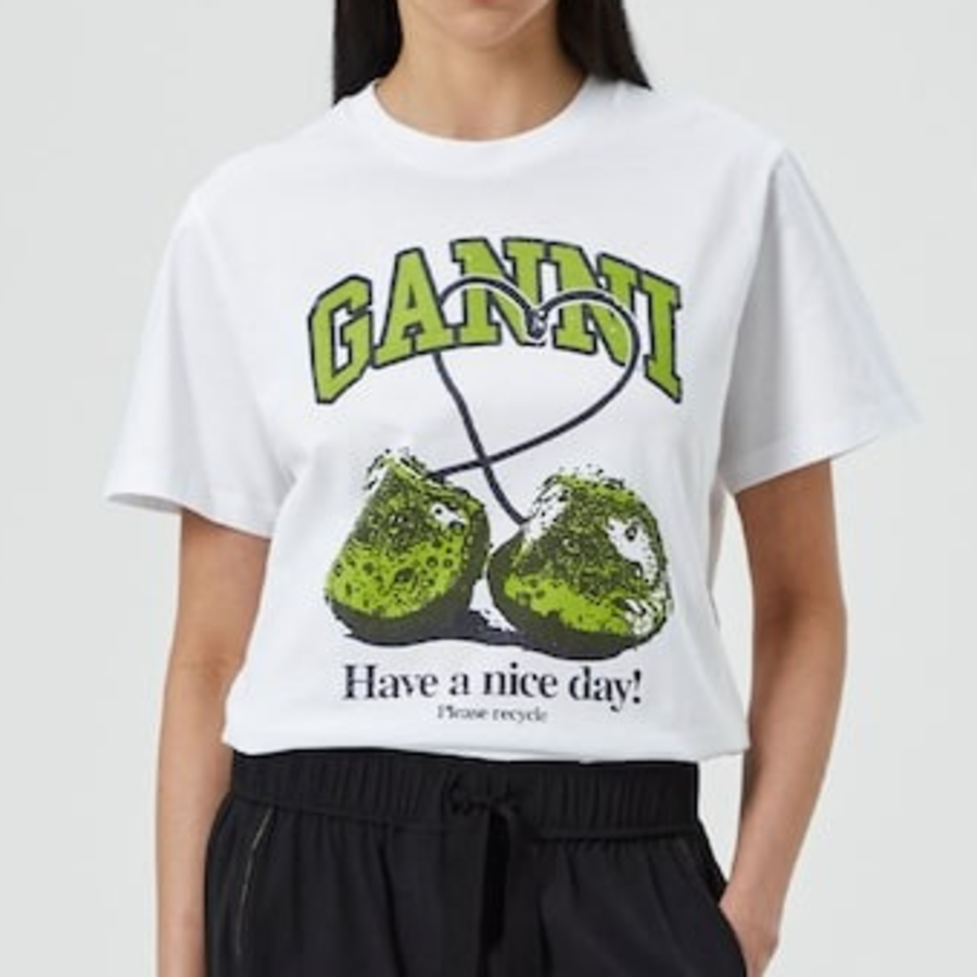 GANNI Basic Jersey Cherry Relaxed T-Shirt - White