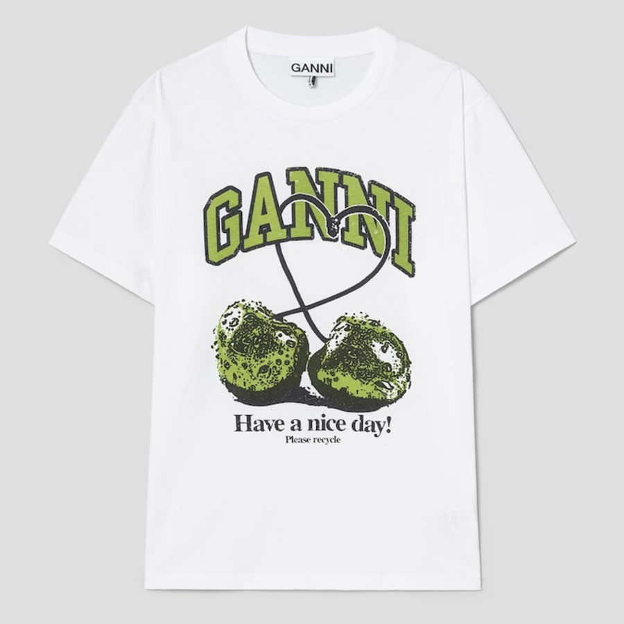 GANNI Basic Jersey Cherry Relaxed T-Shirt - White