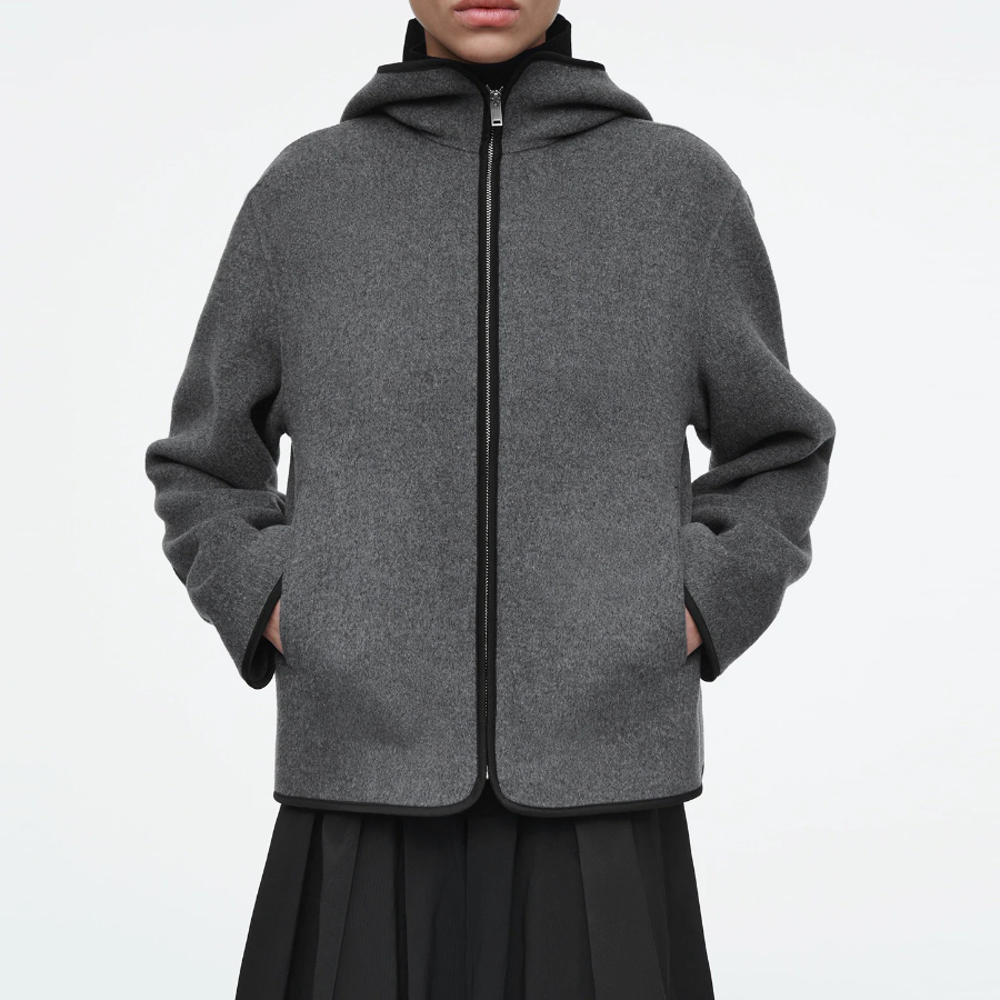COS Hooded Double-Face Wool Jacket – Grey