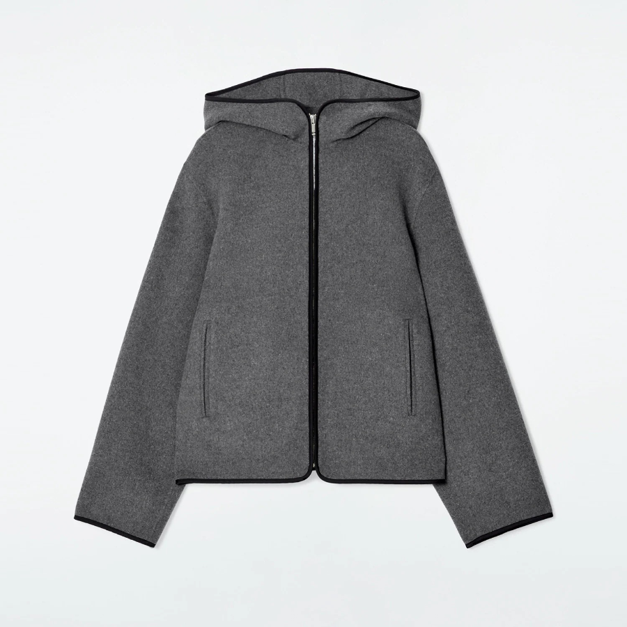 COS Hooded Double-Face Wool Jacket – Grey