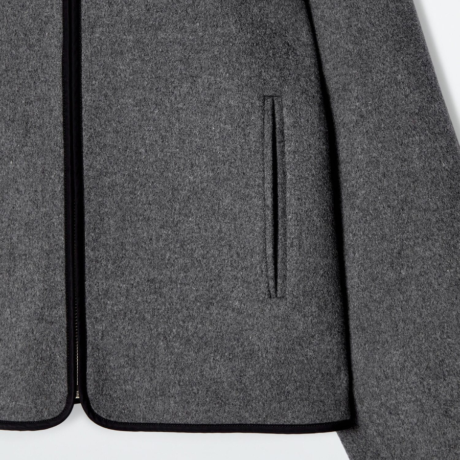 COS Hooded Double-Face Wool Jacket – Grey