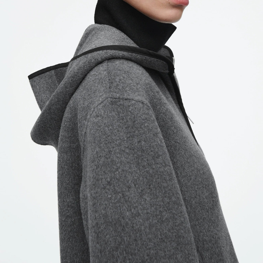 COS Hooded Double-Face Wool Jacket – Grey