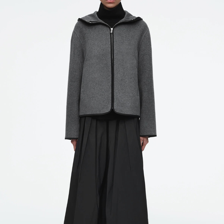 COS Hooded Double-Face Wool Jacket – Grey