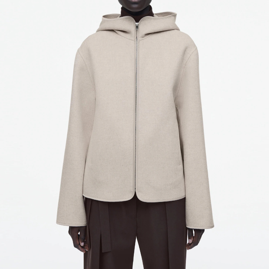 COS Hooded Double-Face Wool Jacket – Light Beige