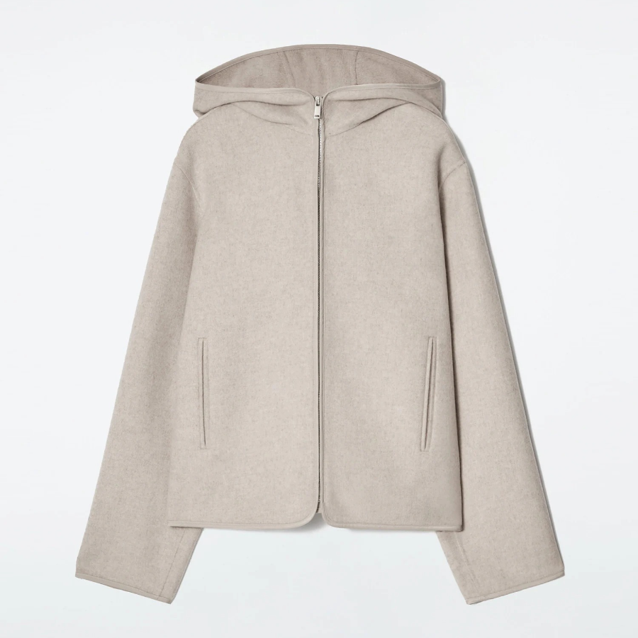 COS Hooded Double-Face Wool Jacket – Light Beige
