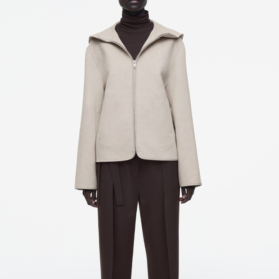 COS Hooded Double-Face Wool Jacket – Light Beige