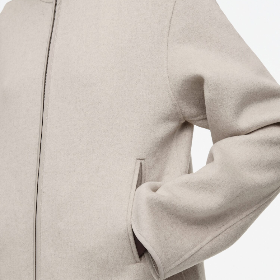 COS Hooded Double-Face Wool Jacket – Light Beige