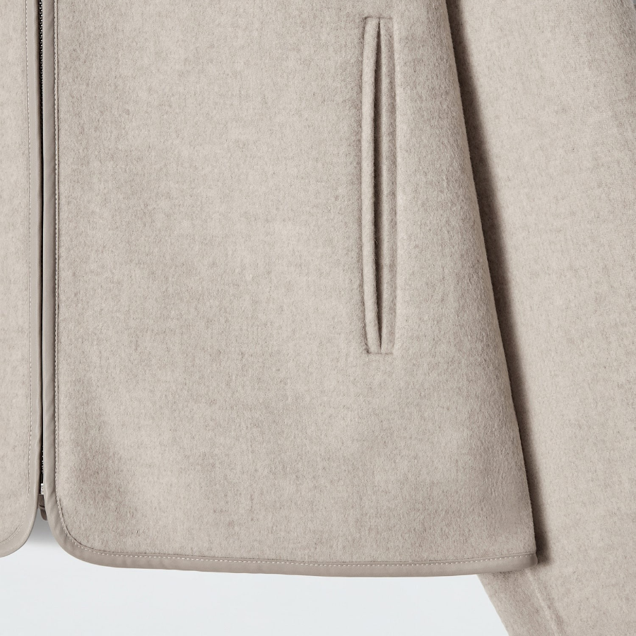 COS Hooded Double-Face Wool Jacket – Light Beige