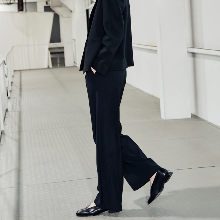 KUHO [Summer Icon Slacks] [Edit] Summer Wool Mixed Wide Fit Pants – Black