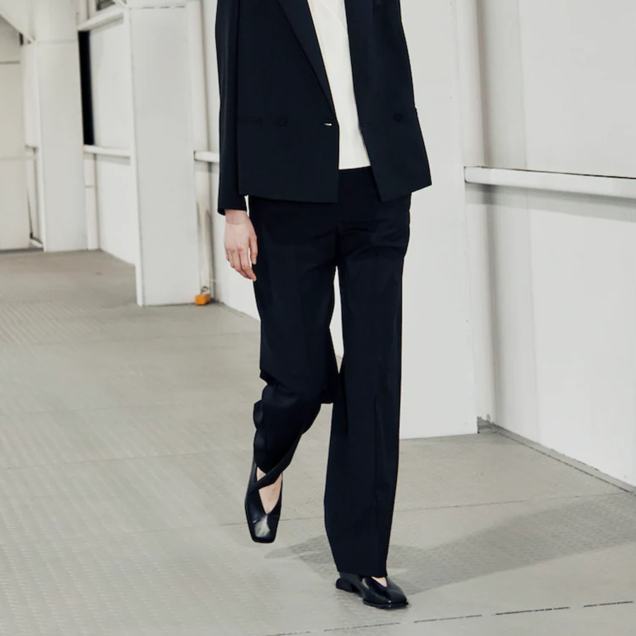 KUHO [Summer Icon Slacks] [Edit] Summer Wool Mixed Wide Fit Pants – Black