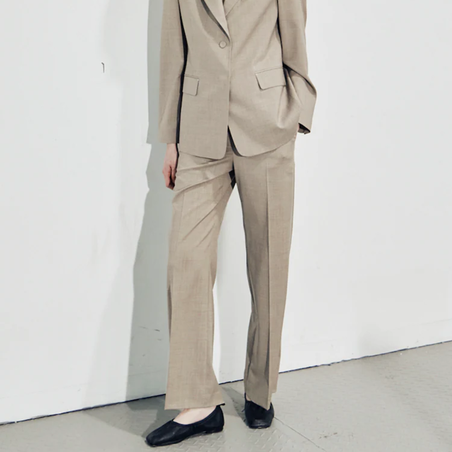 KUHO [Summer Icon Slacks] [Edit] Summer Wool Mixed Wide Fit Pants – Beige