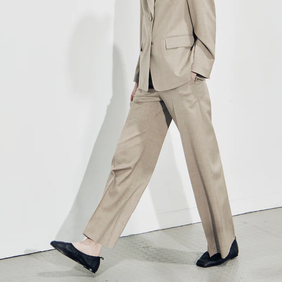 KUHO [Summer Icon Slacks] [Edit] Summer Wool Mixed Wide Fit Pants – Beige