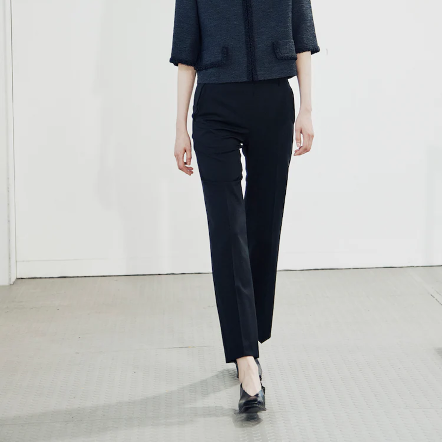 KUHO [Edit] Summer Wool Mixed Straight Fit Pants - Black