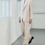 KUHO [Summer Icon Slacks] [Edit] Linen Blend Striped Wide Fit Pants - Beige