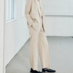 KUHO [Summer Icon Slacks] [Edit] Linen Blend Striped Wide Fit Pants - Beige