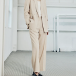 KUHO [Summer Icon Slacks] [Edit] Linen Blend Striped Wide Fit Pants - Beige