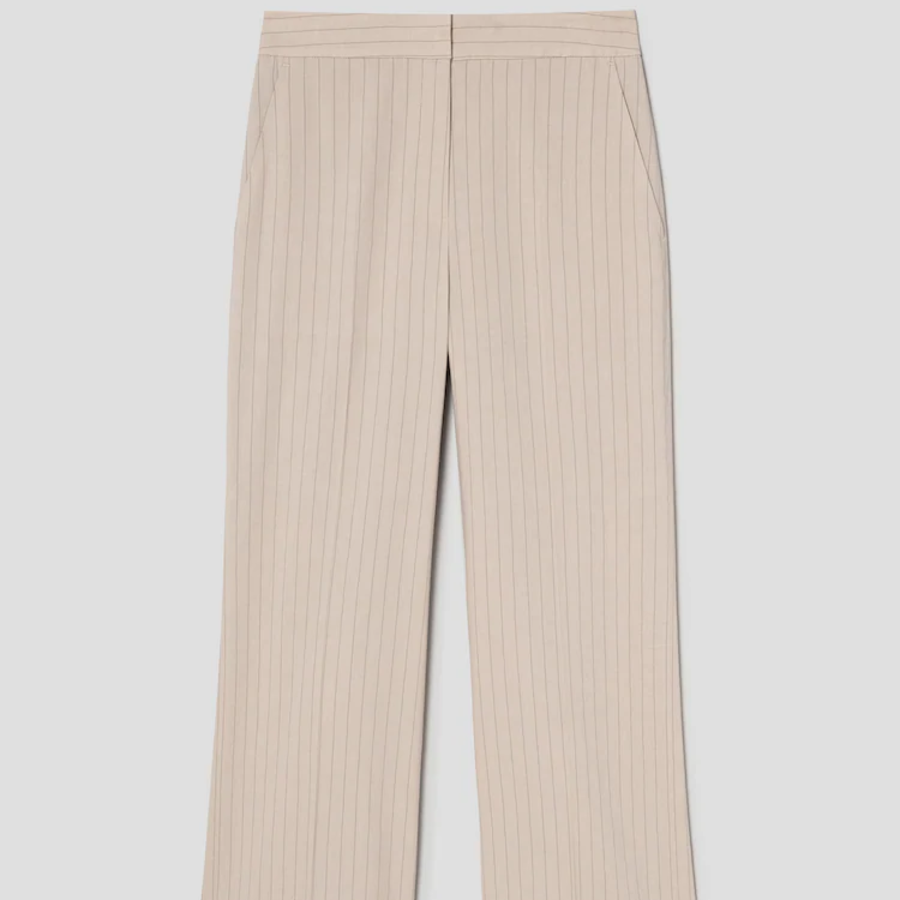 KUHO [Summer Icon Slacks] [Edit] Linen Blend Striped Wide Fit Pants - Beige