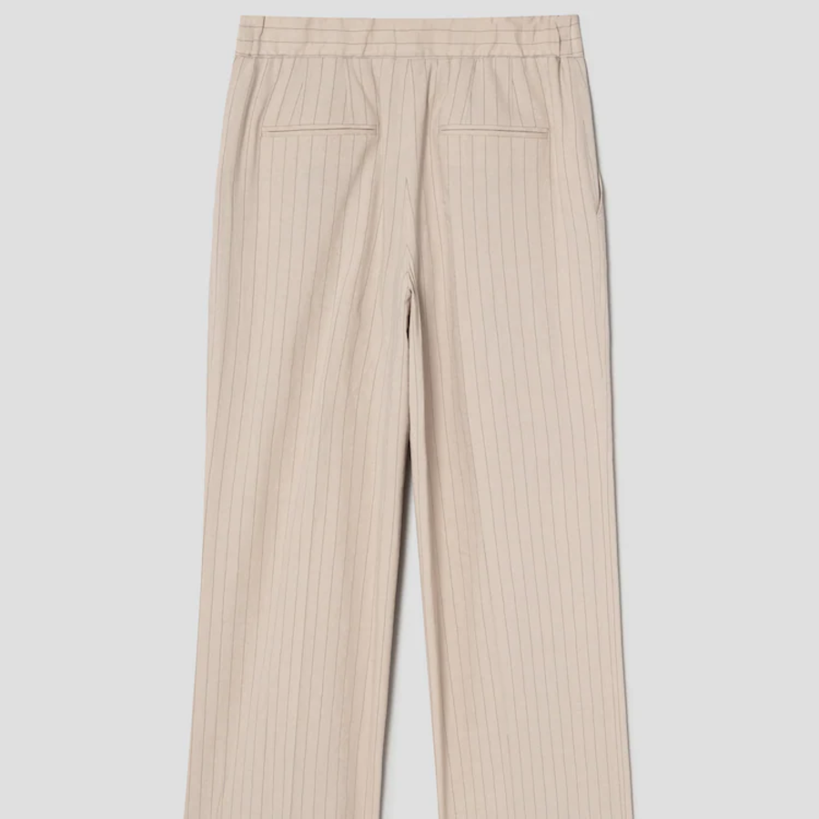 KUHO [Summer Icon Slacks] [Edit] Linen Blend Striped Wide Fit Pants - Beige