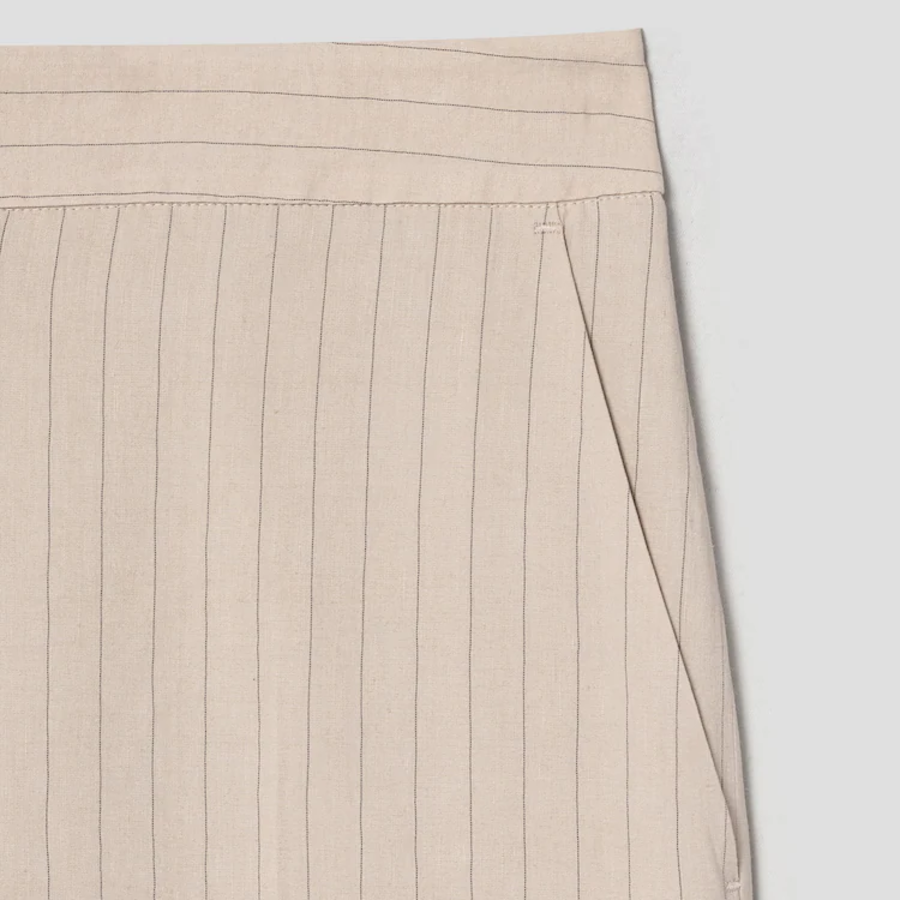 KUHO [Summer Icon Slacks] [Edit] Linen Blend Striped Wide Fit Pants - Beige