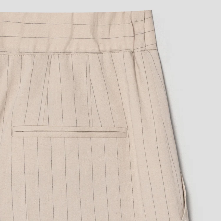 KUHO [Summer Icon Slacks] [Edit] Linen Blend Striped Wide Fit Pants - Beige