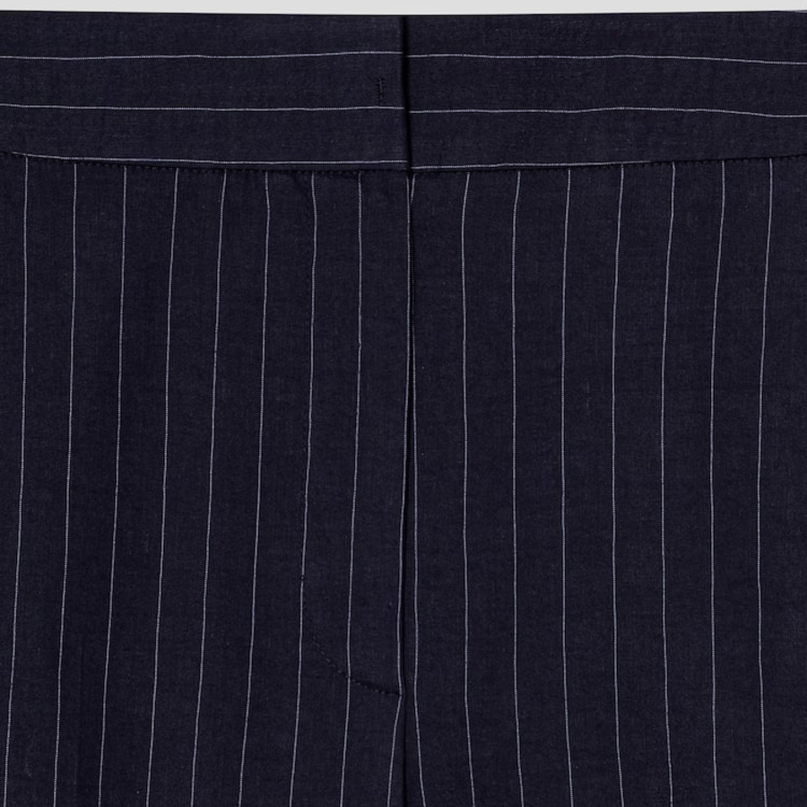 KUHO [Summer Icon Slacks] [Edit] Linen Blend Striped Wide Fit Pants - Navy