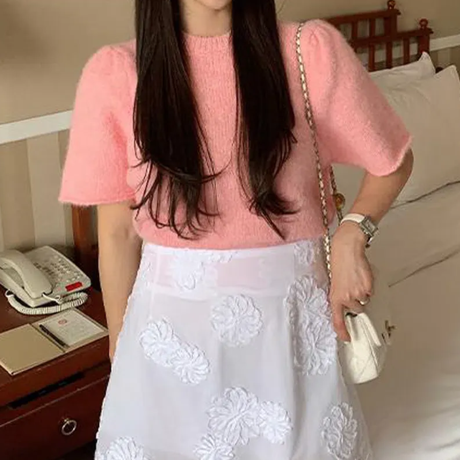 LEA – Puff Sleeve Short-Sleeve Knit T-shirt