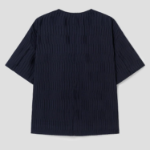 KUHO [Crease Series] Texture Half-Sleeved Blouse - Navy