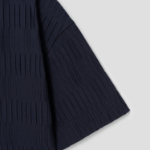 KUHO [Crease Series] Texture Half-Sleeved Blouse - Navy
