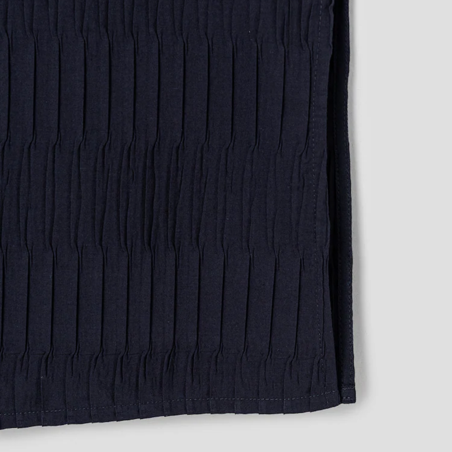 KUHO [Crease Series] Texture Half-Sleeved Blouse - Navy