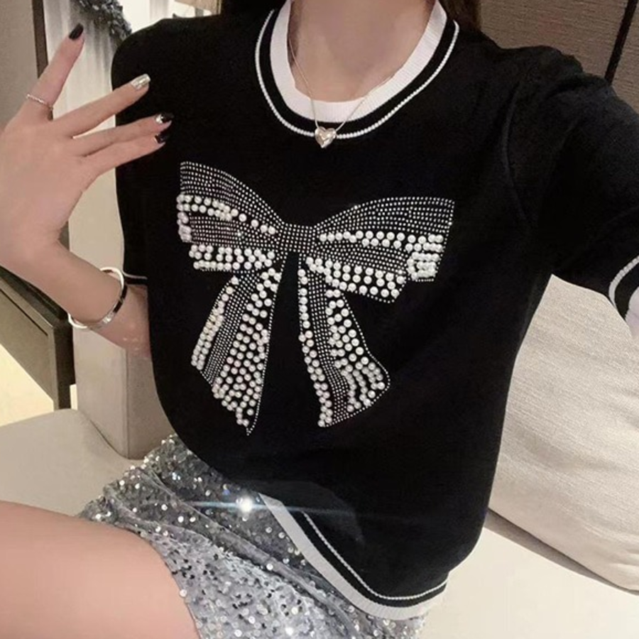 MOLLIEN – Ribbon Embroidery Lovely Casual Summer Knit T-shirt
