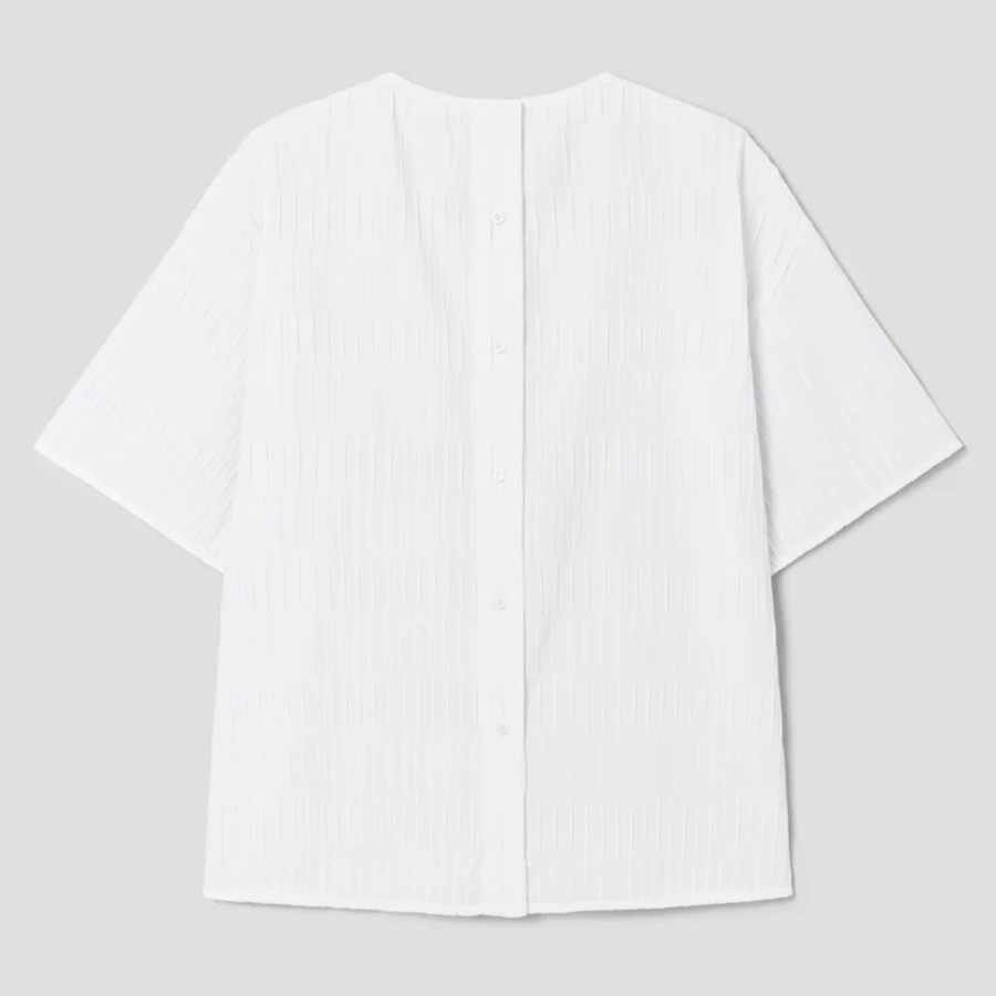 KUHO [Crease Series] Texture Half-Sleeved Blouse - White