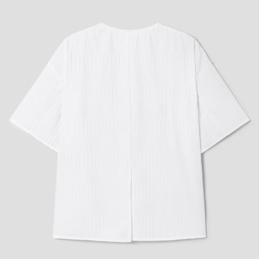KUHO [Crease Series] Texture Half-Sleeved Blouse - White