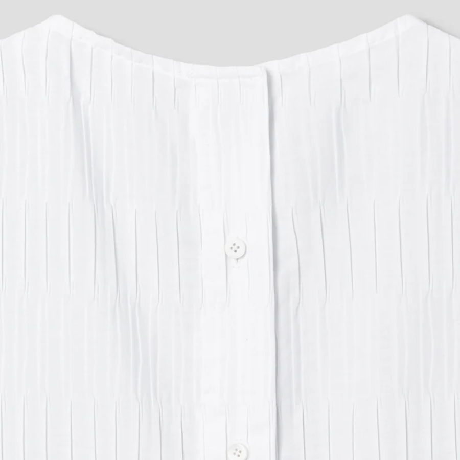 KUHO [Crease Series] Texture Half-Sleeved Blouse - White