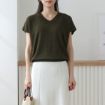 V-NECK SUMMER – Short Sleeve Cap-Sleeve Knit T-shirt